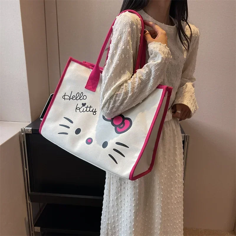 

Sanrio hello kitty Canvas Shoulder Bag Women's New Cartoon Handbag Fashion Shopping Bag Mammy Tote Bag