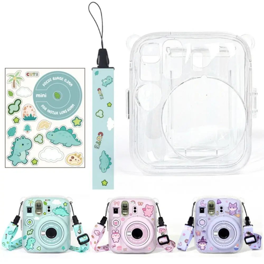 3 in 1 Instant Camera Case with Cartoon Sticker Anti Scratch Protective Cover Adjustable Strap for Fujifilm Instax Mini 13