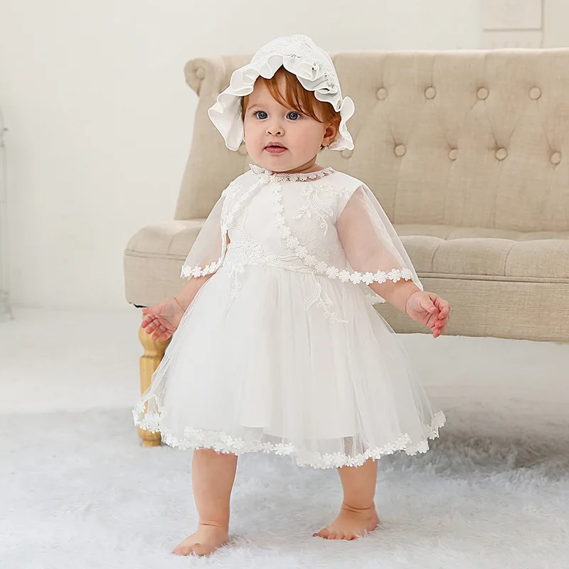 Baby Girl Clothing Newborn White Dress For Christening Baptismal Clothes Elegant Girls Party Dresses Infant 1st Birthday Dress