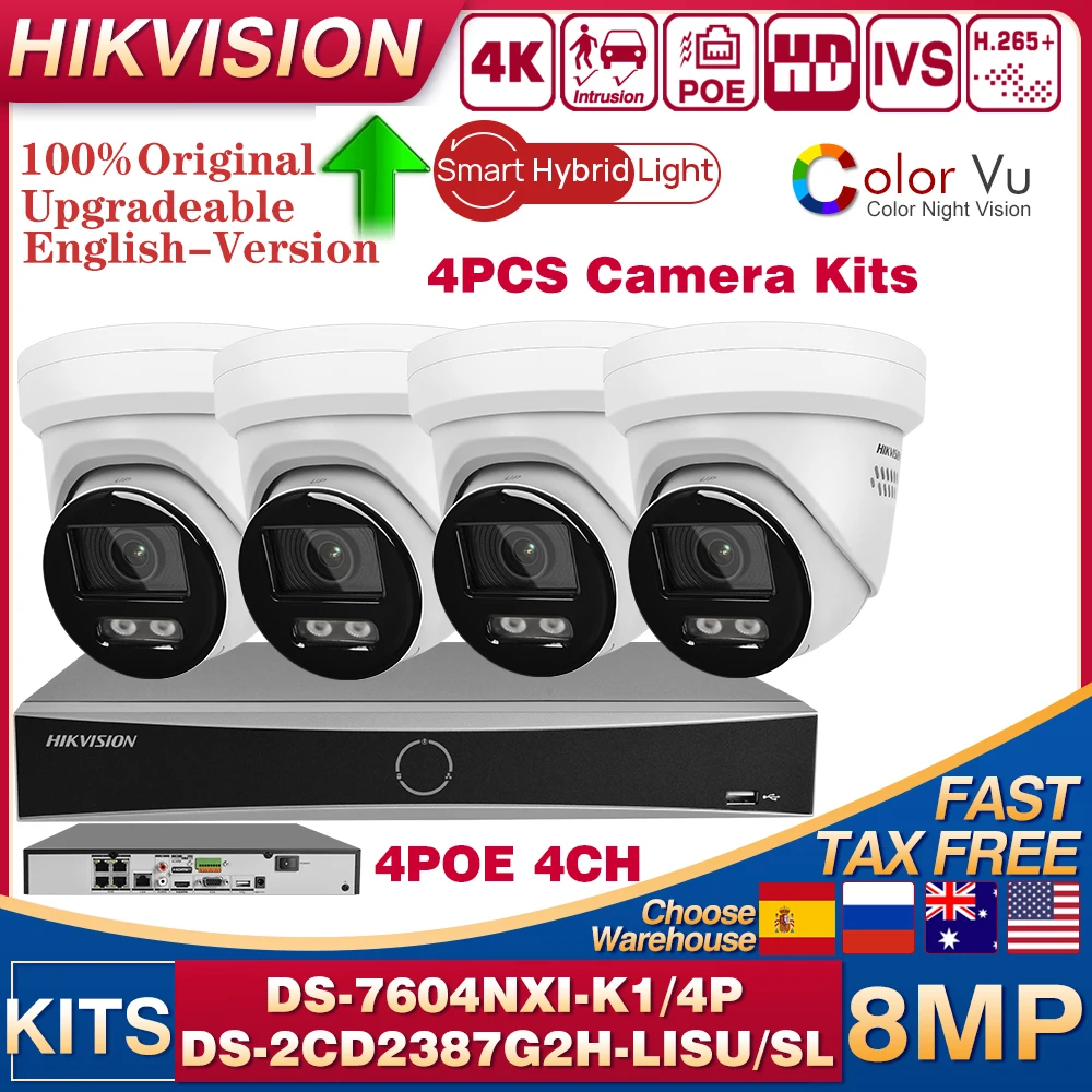 

Hikvision 4/8MP DS-2CD234(8)7G2H-LISU/SL Smart Hybrid Light ColorVu Turret Built-in 2-Way Audio IP Camera with 4POE 4CH NVR Kits