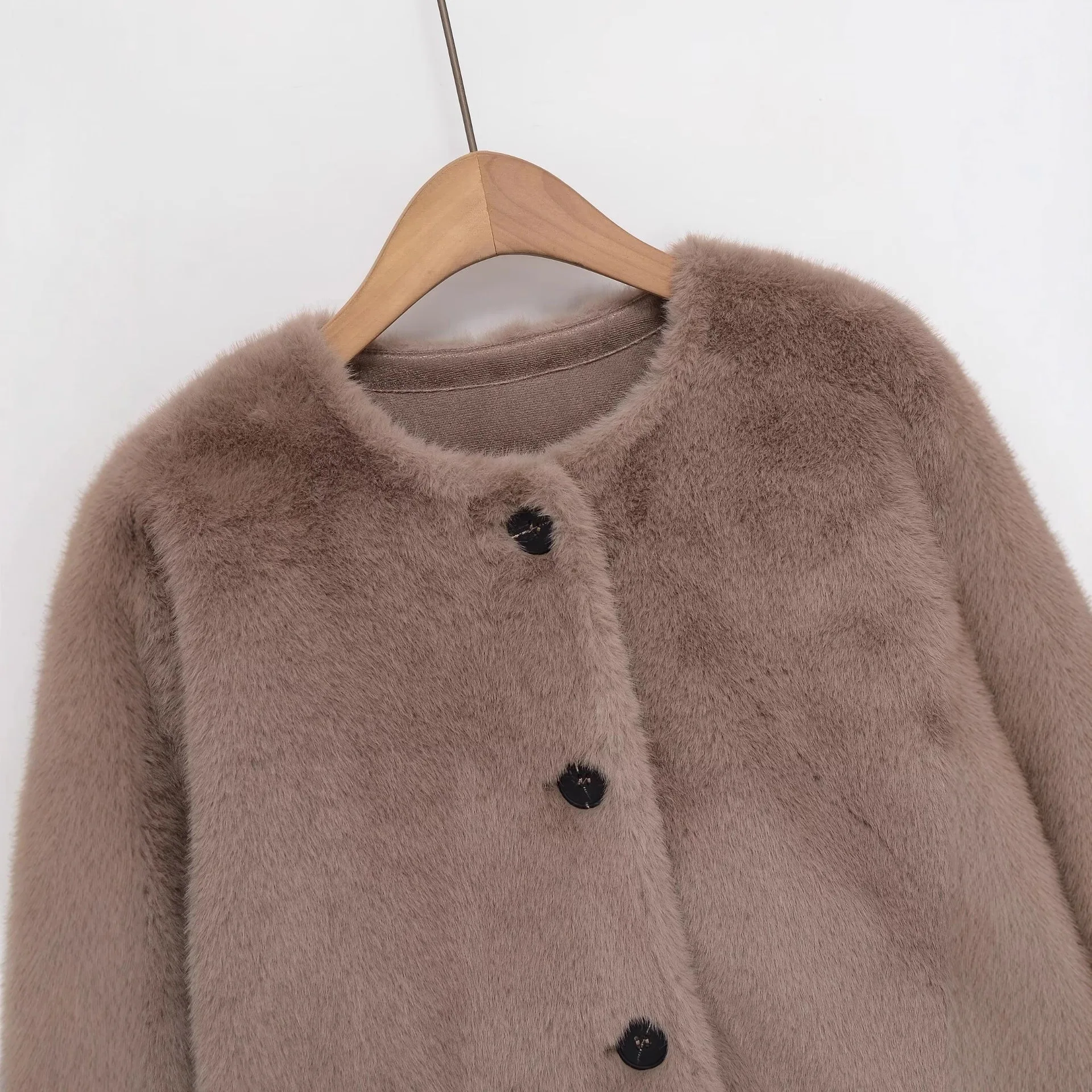 2025 المرأة الشتاء فرو المنك أبلى جولة الرقبة واحدة الصدر سيدة تقليد الفراء سترة قصيرة Highstreet الإناث فو الفراء معطف #3