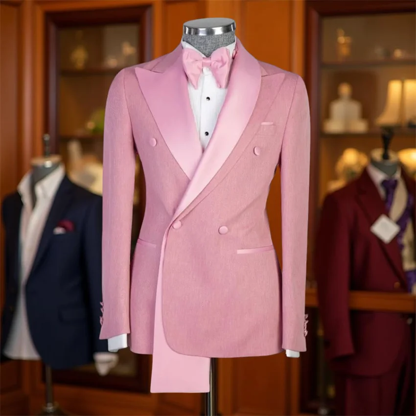 

Double Breasted Men Suits Wedding Formal Party Groom Tuxedo Banquet Man Sets 2 Pieces Peaked Lapel Jacket with Pants Customized