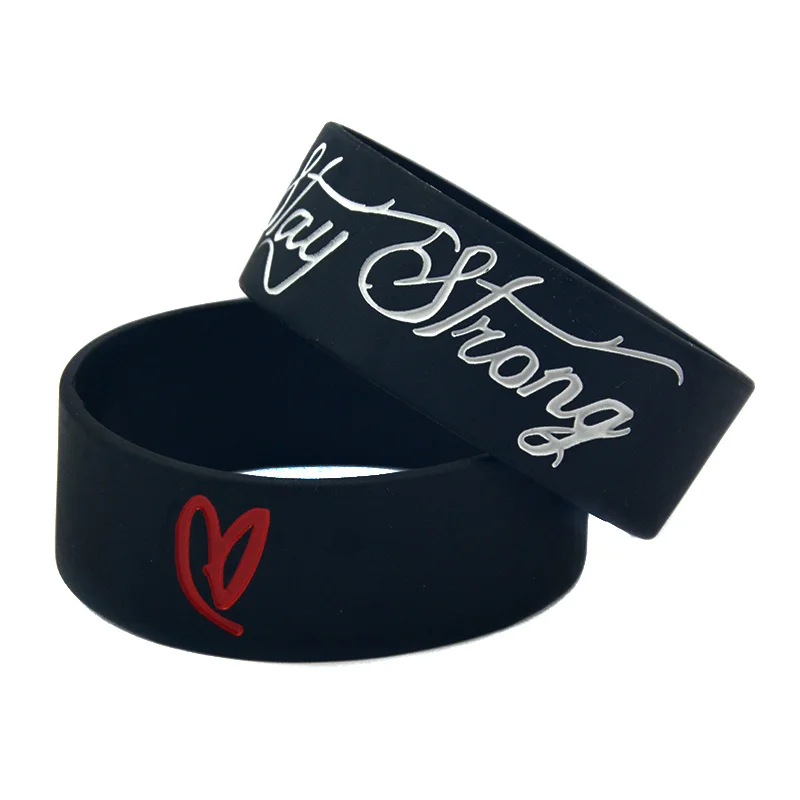 1 PC Stay Strong Rubber Wristband One Inch Wide Bangle Motivational Silicone Bracelets Black