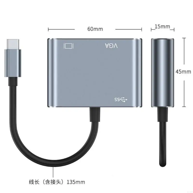 E1PF USB CからVGAアダプター4K出力USB 3.0ハブアルミニウム合金コンバーターラップトップアクセサリーを使用するためのラップトップアクセサリー