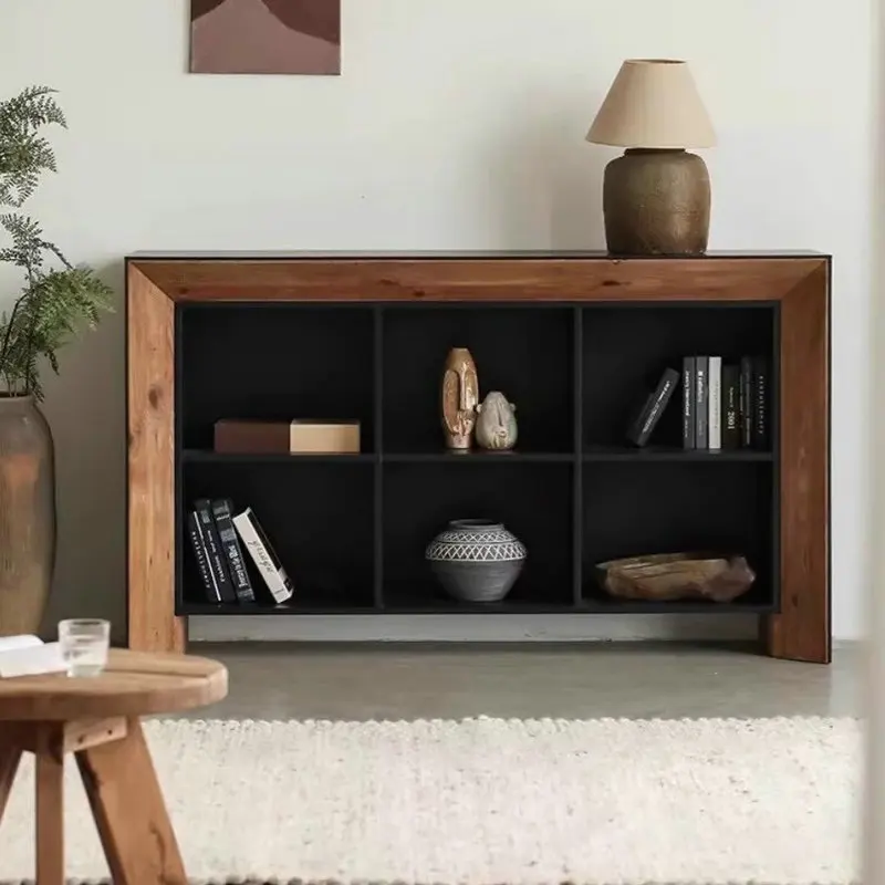 Solid Wood Dining Side Cabinet Retro and Old Visual Six-grid Locker Living Room Side Cabinet Homestay