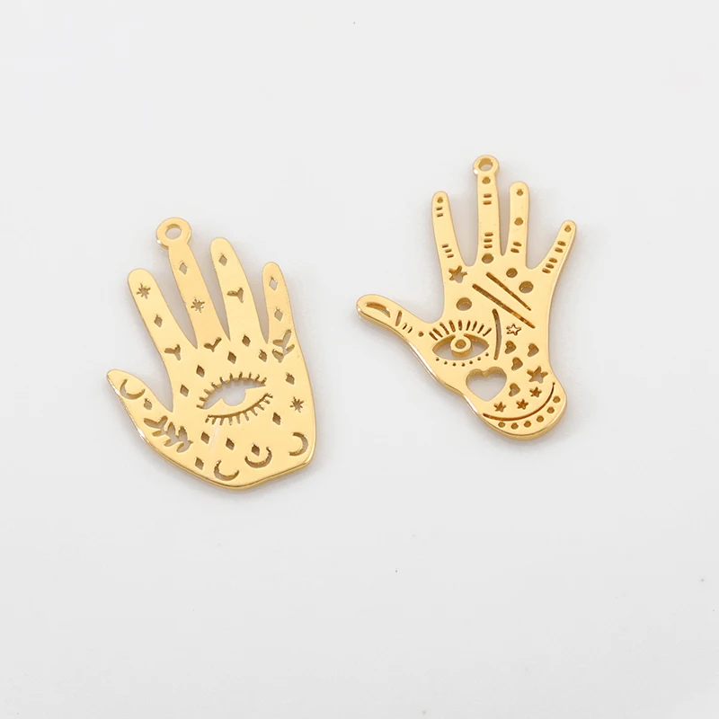 4Pcs Brass 18K Gold Plated Tarot Style Charms Moon Eye Hamsa Hand Lucky Charm Pendant for Diy Jewelry Earrings Necklace Making