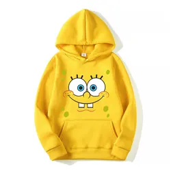 Sudadera con capucha de Bob Esponja para hombre y mujer, suéter de dibujos animados de Anime, color amarillo, para primavera y otoño, 2024