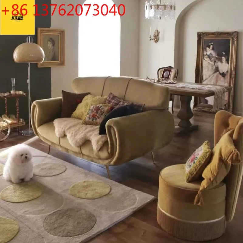 

Французский тканевый диван в стиле ретро для гостиной, маленькой квартиры, бархатный, средний и древний, американский, легкий, роскошный