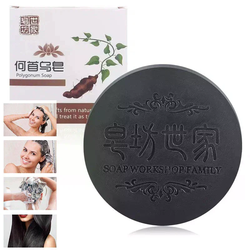 Hair Shampoo Soap Polygonum Multiflorum Black Soap Hair Care Nourishing Anti Dandruff Essential Oil Soap Moisturizing 80/100g view 3