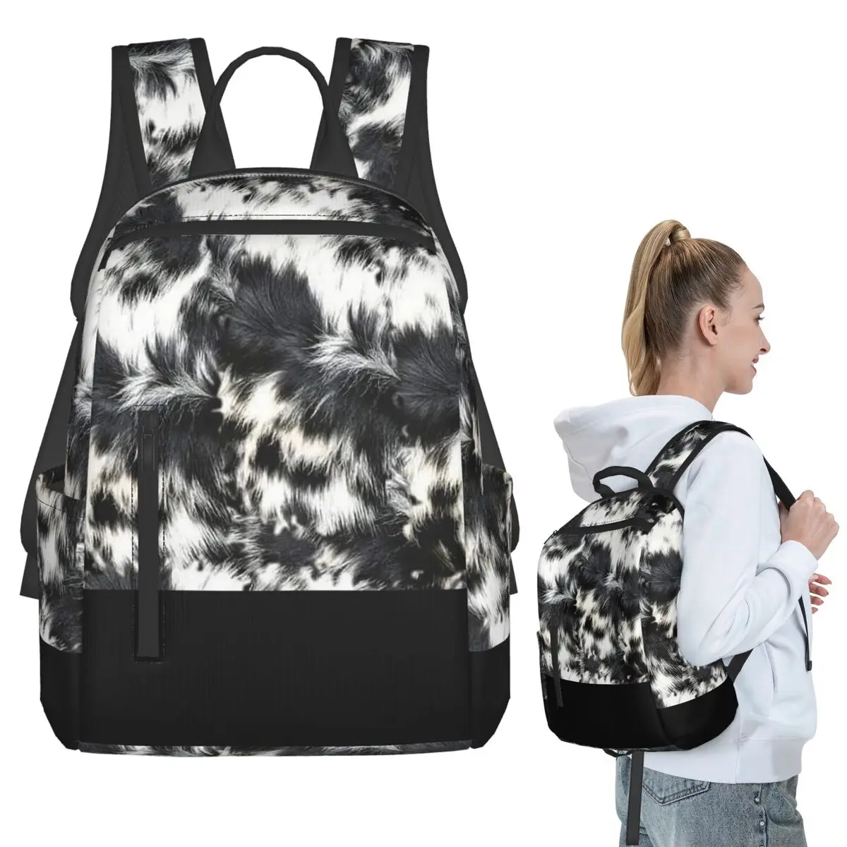 Stylish Cow Fur Cowhide Texture Cow Skin Print Pattern (1) Backpack Student BookBag Boys Girls School Bag Computer Shoulder