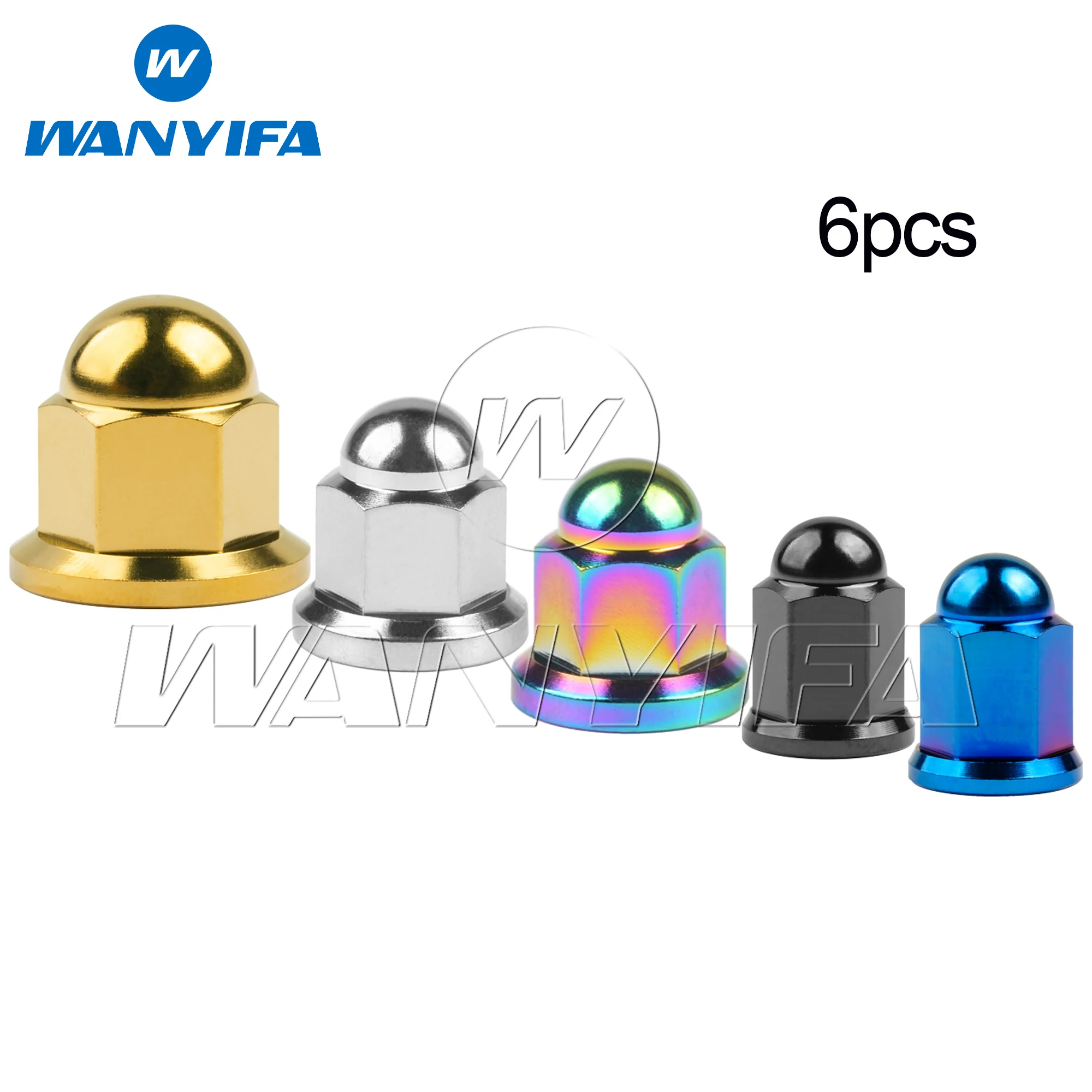 Wanyifa 6pcs Titanium Nuts M6 M8 M10 Flange Dome Hexadon Head Acorn Nuts for Motorcycle Exhaust Pipe Modified Repair Fasteners