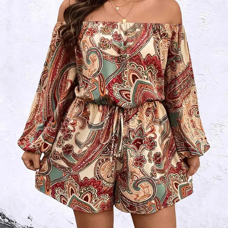 

Летний комбинезон больших размеров для женщин: модный цельный костюм из полиэстера с высокой талией и широкими штанинами в уличном стиле