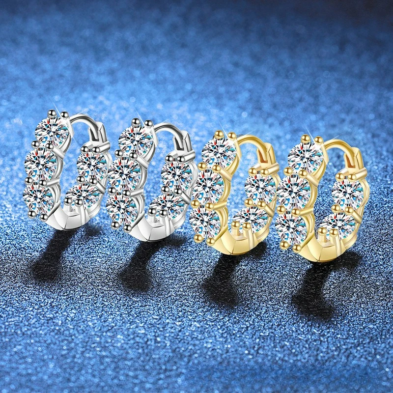 4-carat Moissanite Platinum PT950 18K Gold Earrings with Buckle, Women's Light Luxury Personality, French Moissanite