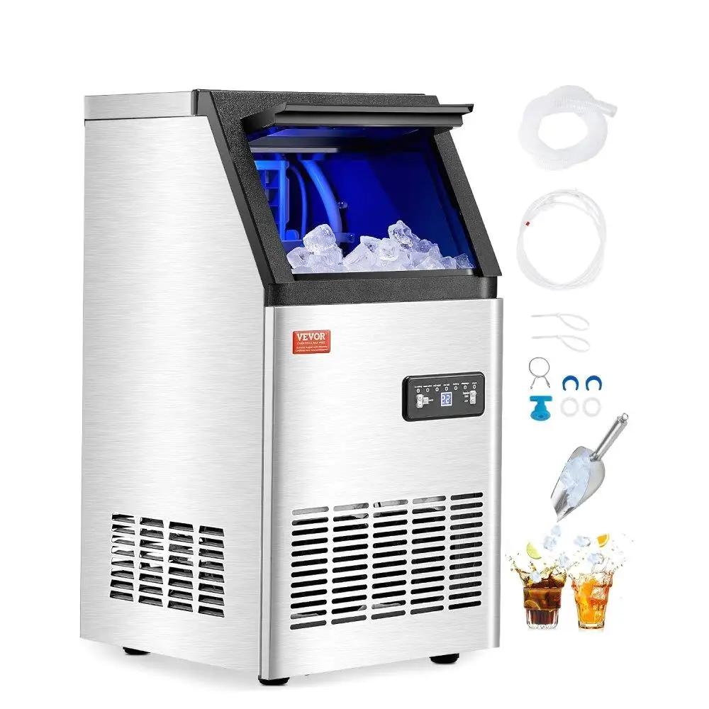 Máquina de hielo comercial independiente, producción diaria de 100 libras, máquina de alta eficiencia con capacidad de 36 cubos