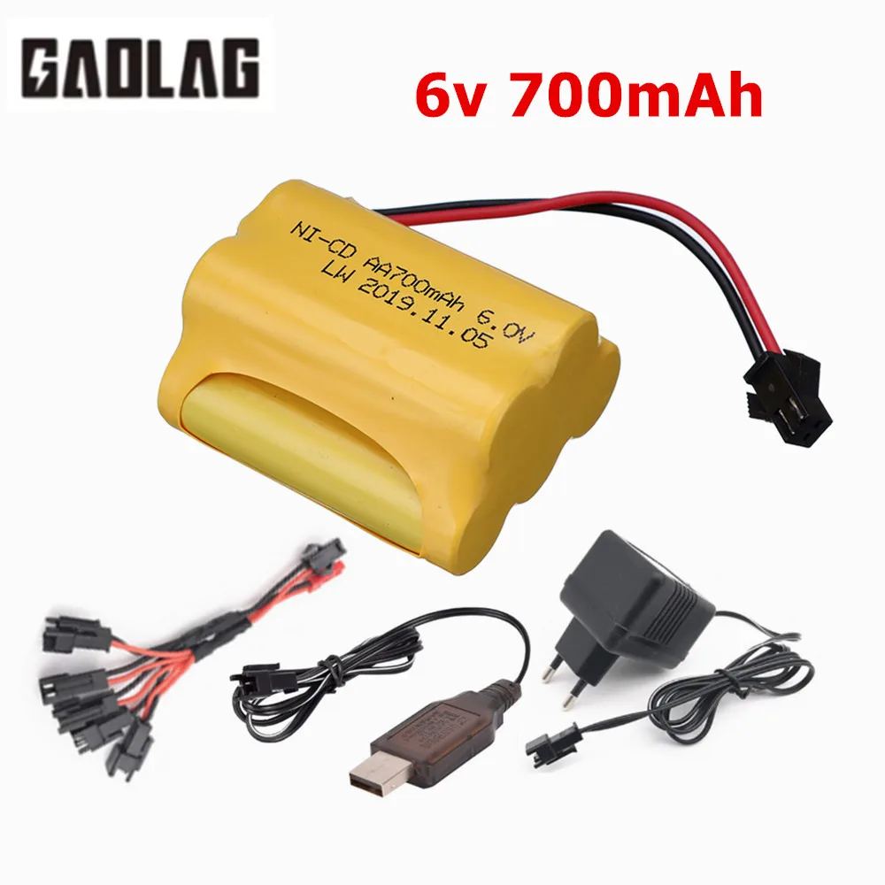 6V 700mAh Ni-CD Battery +6v Charger set For Rc toys Car Boat Gun Tank Train Robot nicd AA 6v Rechargeable Battery Pack