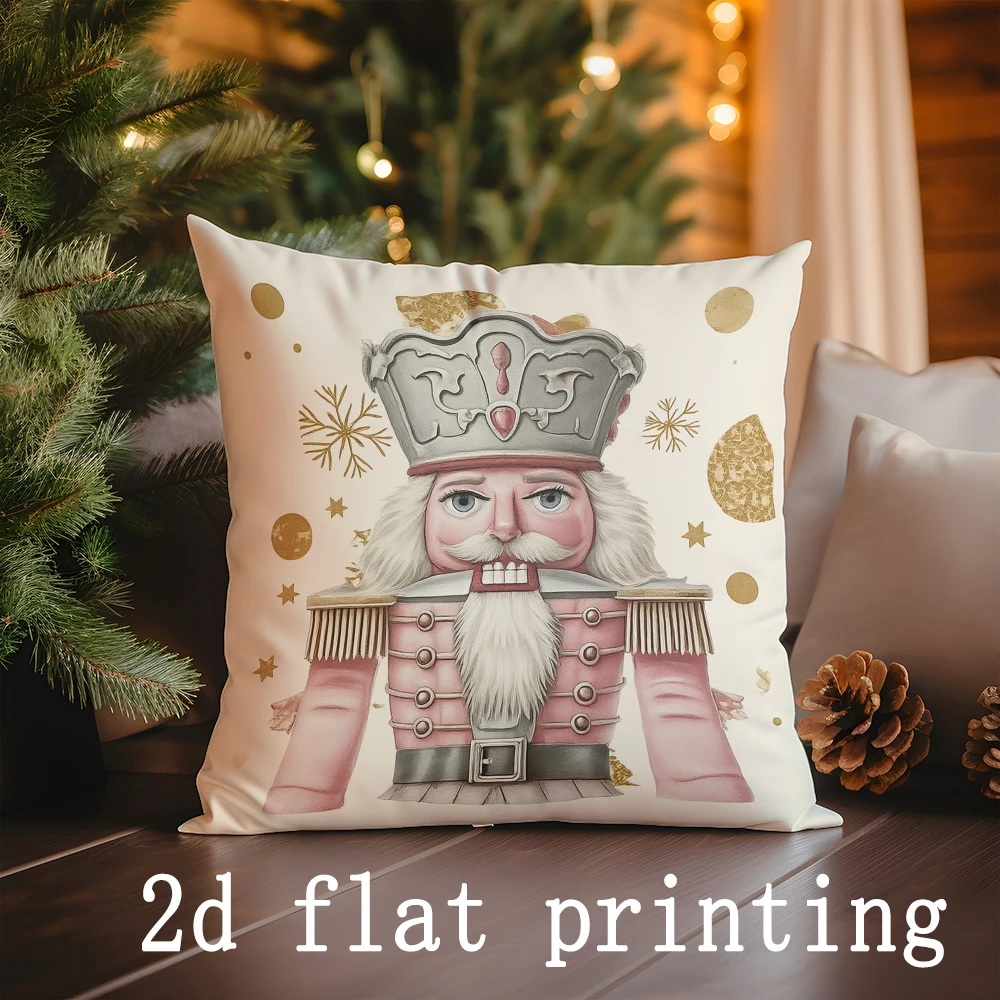 Home Decor Nutcracker & Christmas Pattern Pillow Covers Pattern Cushion Cover Suitable for Sofa Bedroom Car Pillow Cover