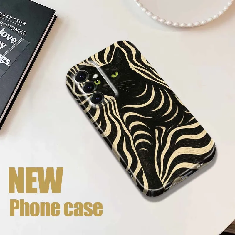 

Black Cat Swirl Pattern For Samsung Galaxy S26 S25 S24 S23 S22 S21 FE Lite Plus Ultra Film Hard Shell Phone Case