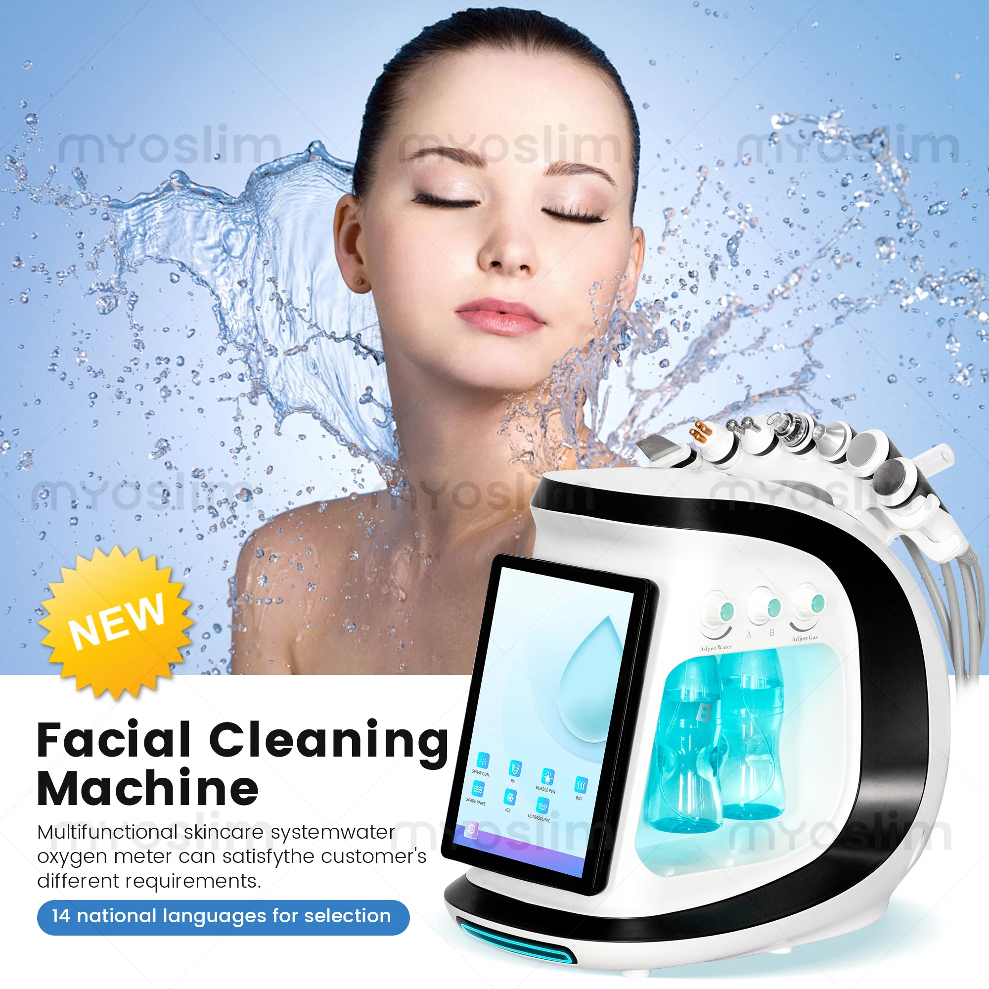 7 IN 1 Intelligent Ice Blue Facial Cleansing Analyzer Multifunctional Diamond Hydrating Skin Microdermabrasion Facial Care