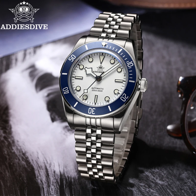 ADDIESDIVE Montre mécanique automatique pour homme, montre de plongée en acier inoxydable de 39 mm avec cristal saphir et BGW9 Super LumiNova AD2043