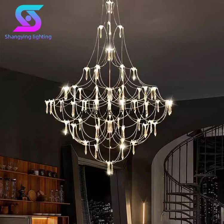 

Современная роскошная хрустальная люстра для гостиной, украшения отеля, прозрачный блеск, стальные подвесные светильники, переключатель с дистанционным управлением
