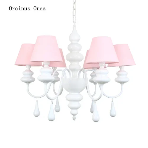 Korean romantic pink decorative chandelier Girl Bedroom children's room Princess room lamp Nordic lovely color Chandelier