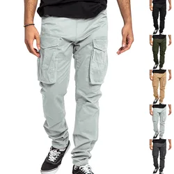 2024 independent station spring and summer new plus size men's cargo pants solid color multi-pocket casual pants men's model