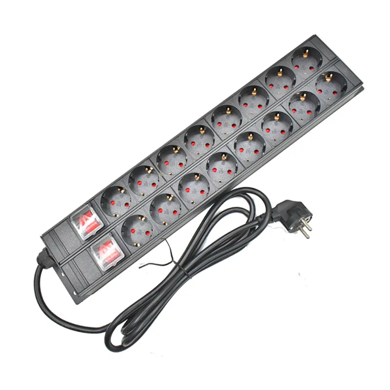 2U PDU Power Strip PDU Distribution Unit Sockets Network Cabinet Rack EU Plug Outlets Dual Break Switch 2m Extension Cord