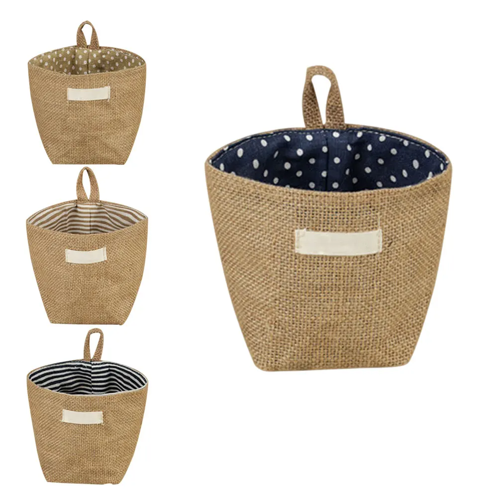 Fashion Storage Box Jute Cotton Sundries Basket Mini Desktop Storage Bag Hanging Box