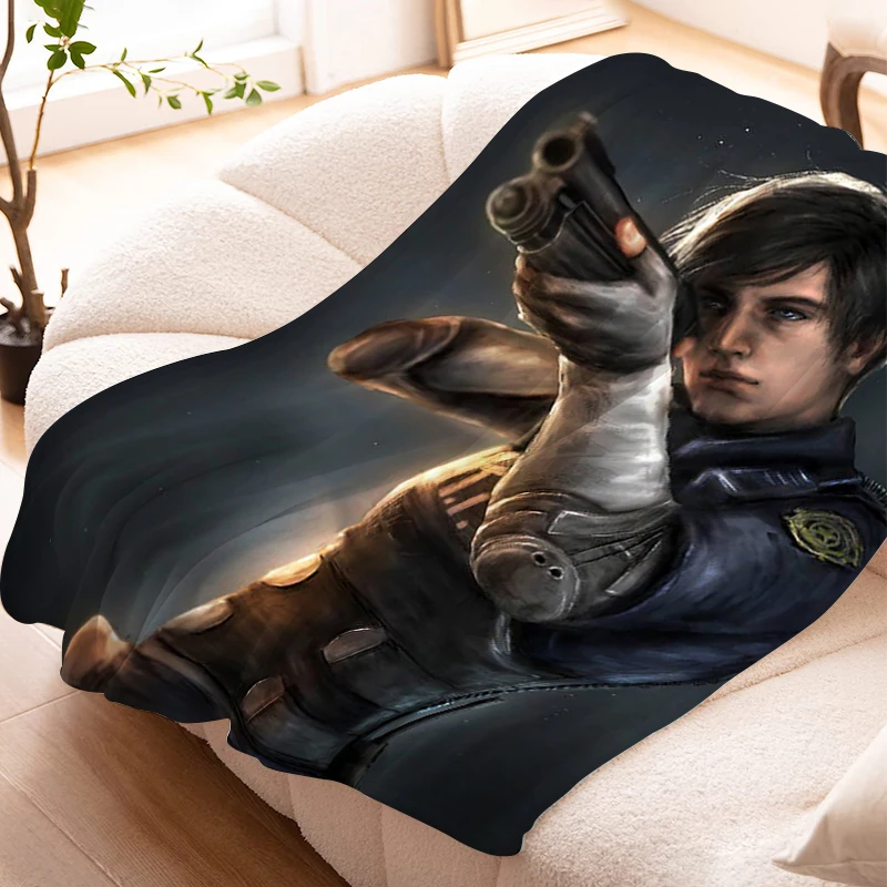 Fleece Blanket Sofa Winter Warm Leon Kennedy Knee Bed Camping Nap Anime Custom Fluffy Soft Blankets King Size Microfiber Bedding