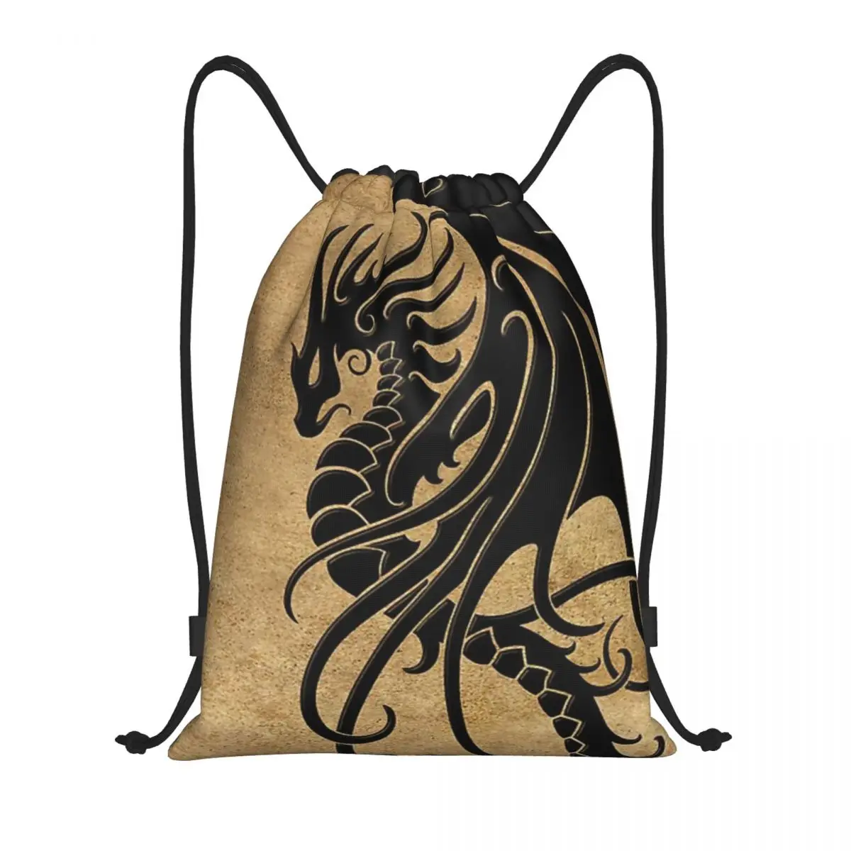 Custom Flying Black Tribal Dragon Fashion Women Men Drawstring Bag Backpack Portable Folding Bag Shopping Waterproof Backpack