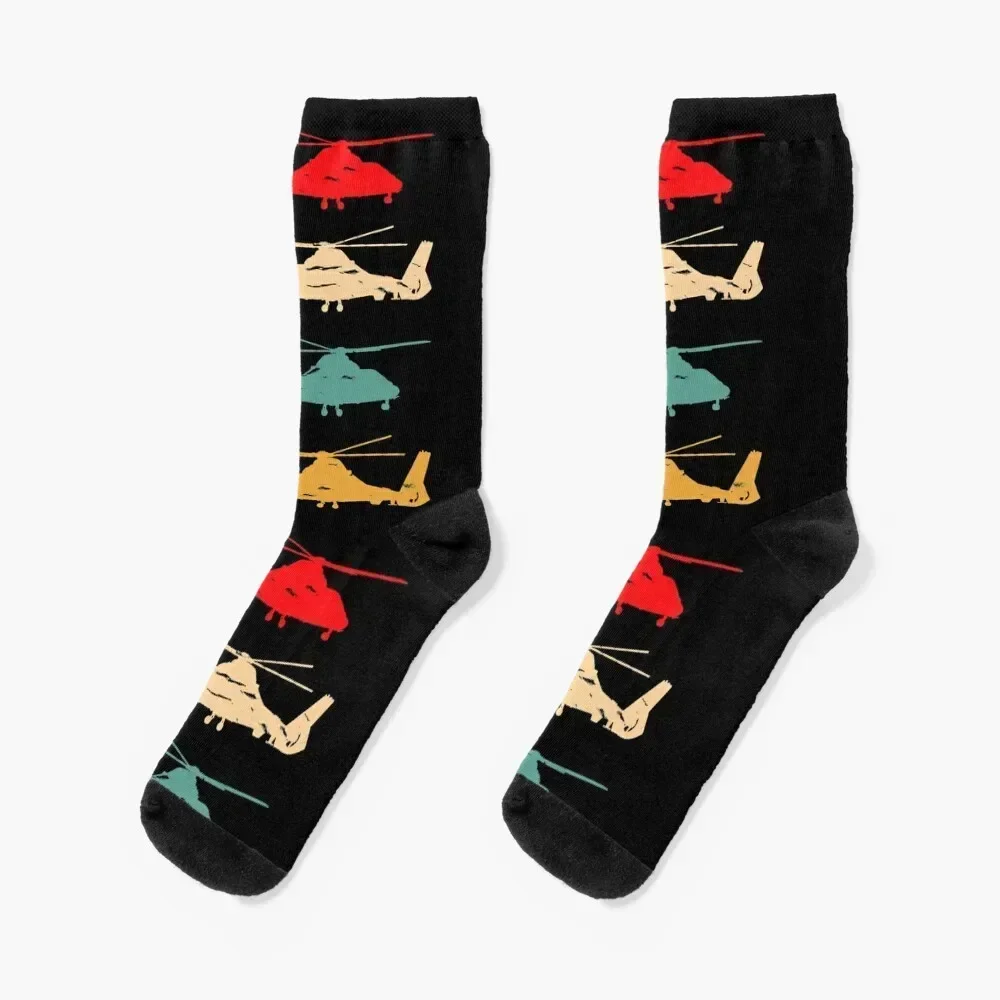 Helicopter sunset vintage Socks Stockings man hiphop warm winter Men's Socks Women's