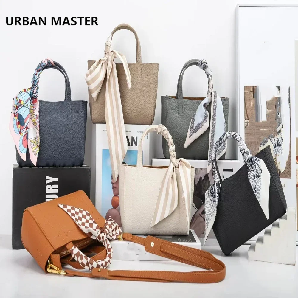 URBAN MASTER Women Handbags Genuine Cow Leather Fashion  Shoulder Crossbody Bag Ladies Elegant Small Purse With Ribbon Decor