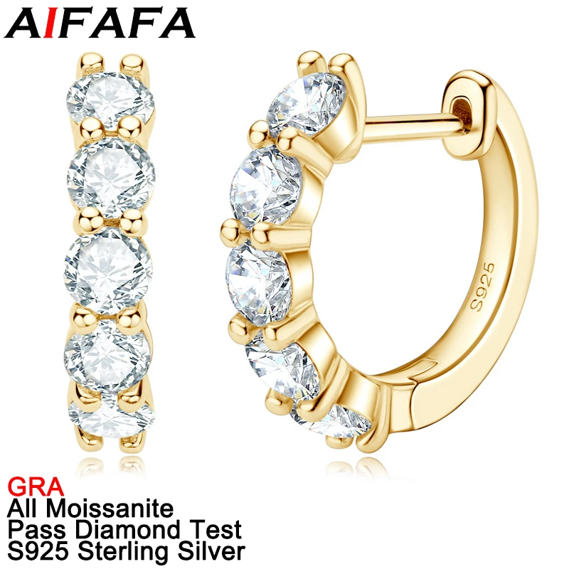 

AIFAFA 2 Carat Real Moissanite Gold Color Stud Earrings for Women 100% S925 Pure Silver Ear Fine Jewelry Pass Diamond Test GRA