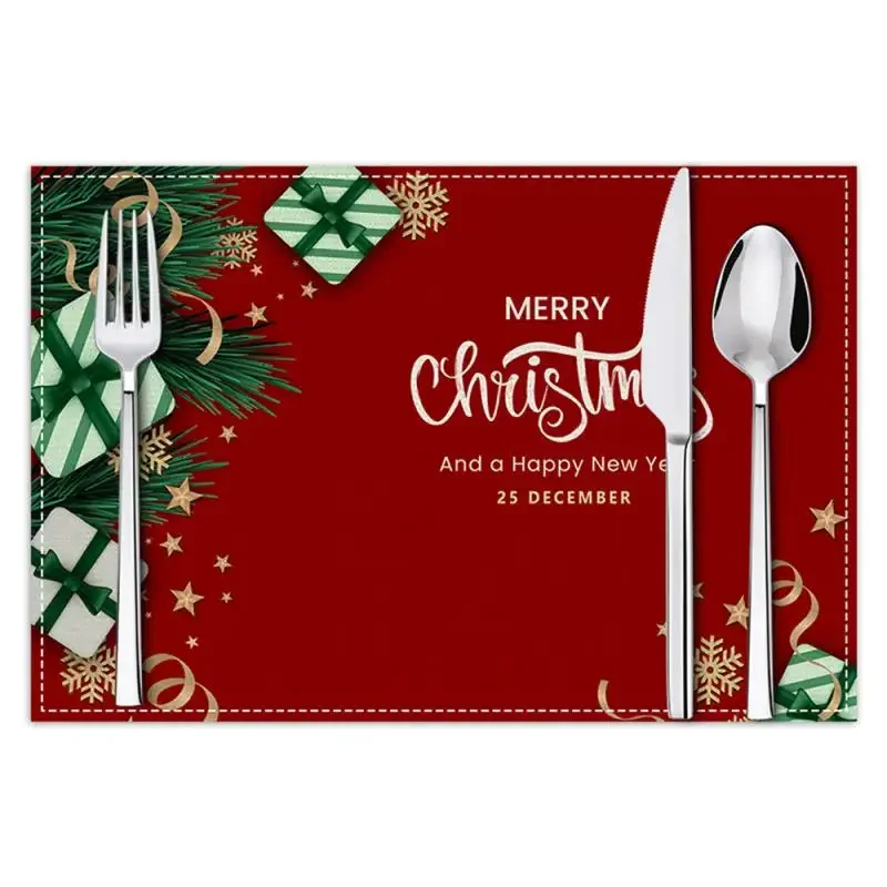 Christmas Meal Mat Flax Holiday Greetings Letter Printed Table Mat Guest Table Decoration Insulation Mat Coaster