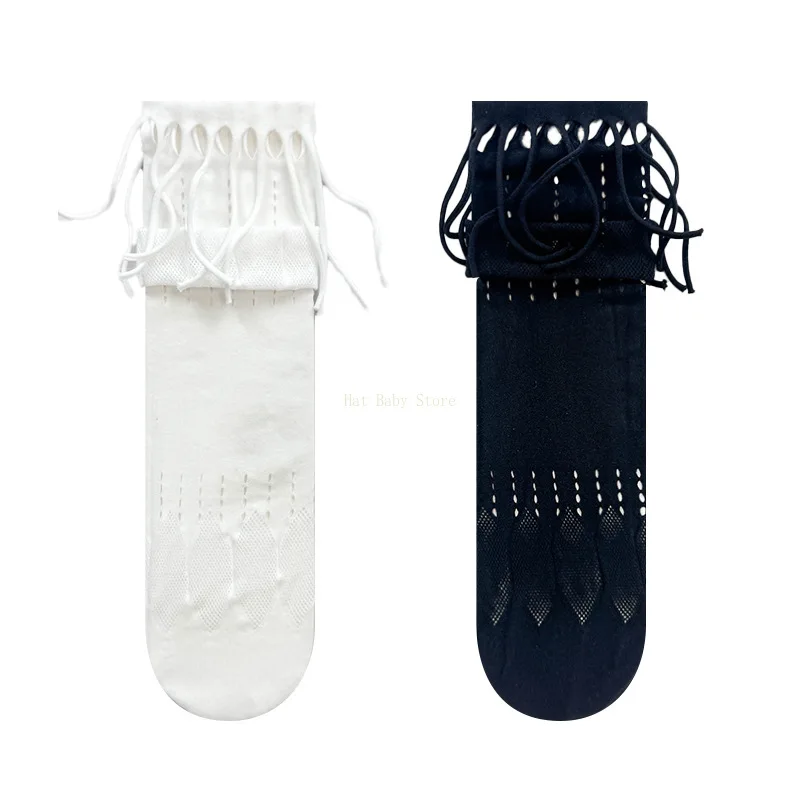 Summer Thin White Lace Trim Socks for Women Japanese JK Hollow-out Fringe Fishnet Socks Breathable Mesh Slouch Socks
