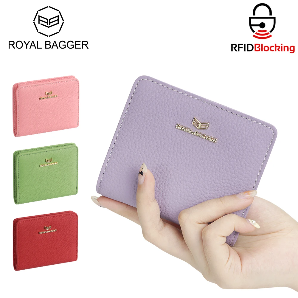 

Royal Bagger RFID Short Wallets for Women Genuine Leather Multi-card Slots Card Holder Casual Coin Purse Bifold Wallet 2133