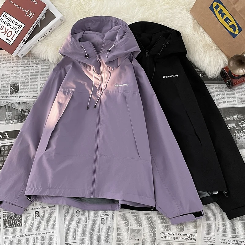 

Outdoor Men's Purple Jaet Casual American Sle Workwear Coat Loose Fit Youth Trendy Windbreaker Autumn Season Long Sve