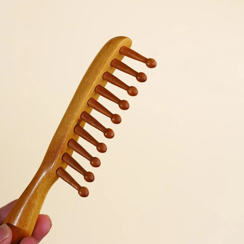Natürlicher Garapa-Holzkamm, Meridian-Massage, antistatisch, kein Verheddern, breitzahniger Kamm für Frauen und Mädchen, glattes, lockiges Haar – Detail 2
