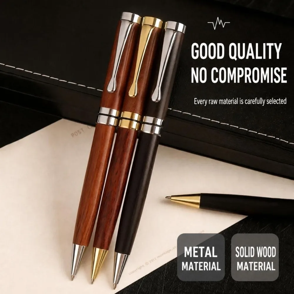 Durable Rotating Wooden Ballpoint Pen Solid Wood Metal Trim Business Signature Pen Writing Pen Gift