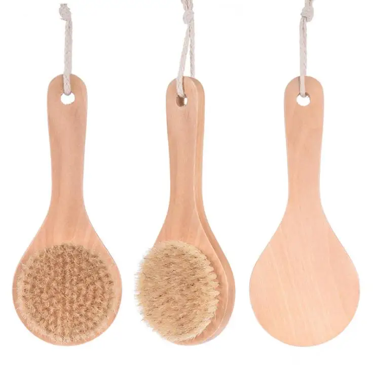 100PCS Dry Bath Body Brush Back Scrubber Anti-slip Short Wooden Handle Natural Bristles Shower Exfoliating Massager ni509