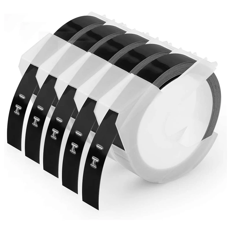 5 Pack Label Tape For Dymo Embossing Tape 12Mm 3D Emboss Labels, White On Black For DM1595 Organizer Xpress Pro