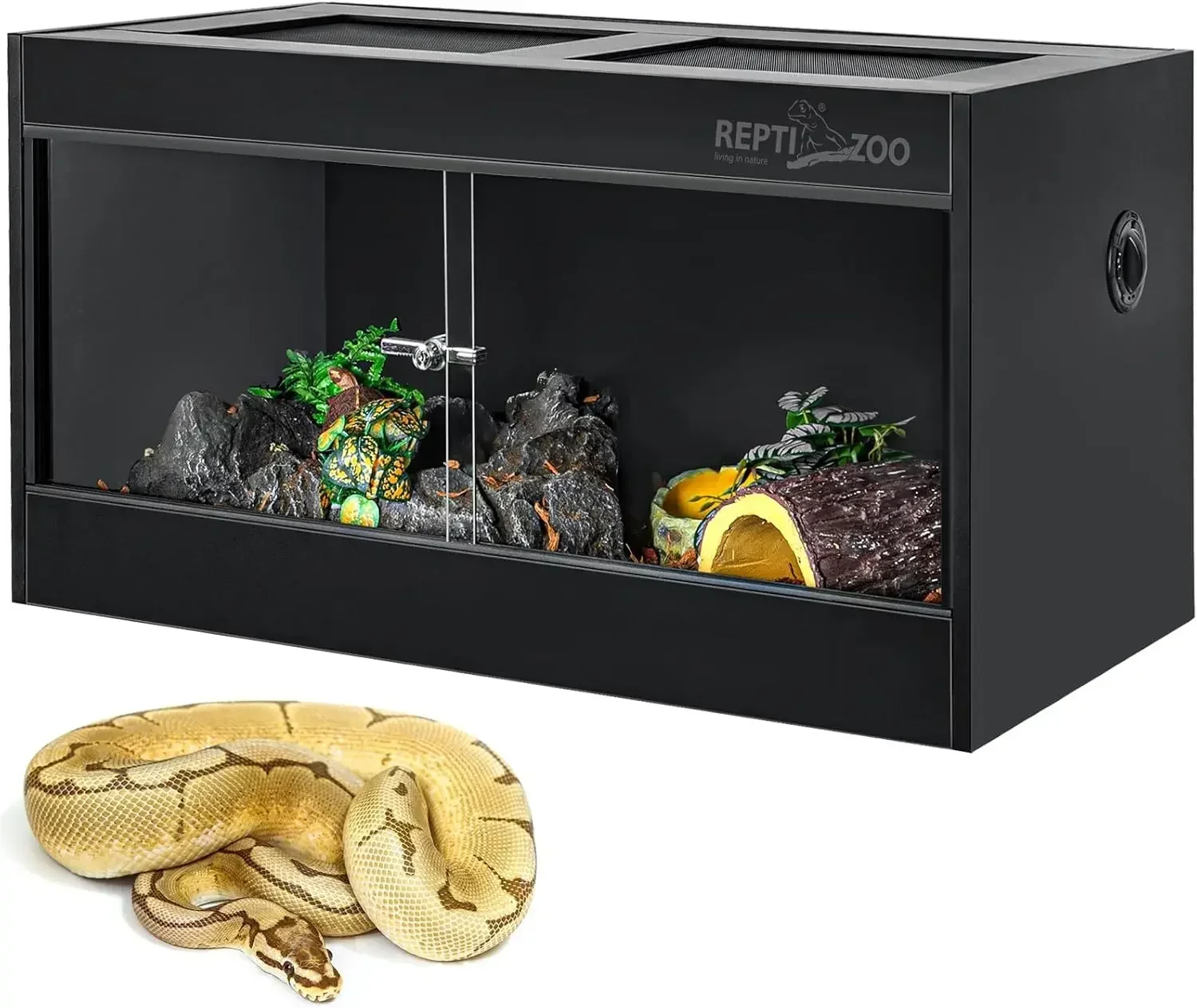 Ball Python Bearded Dragon Snake Gecko, Reptile Terrarium Lounge Habitat with Glass Sliding Door & Top Screen Ventilation