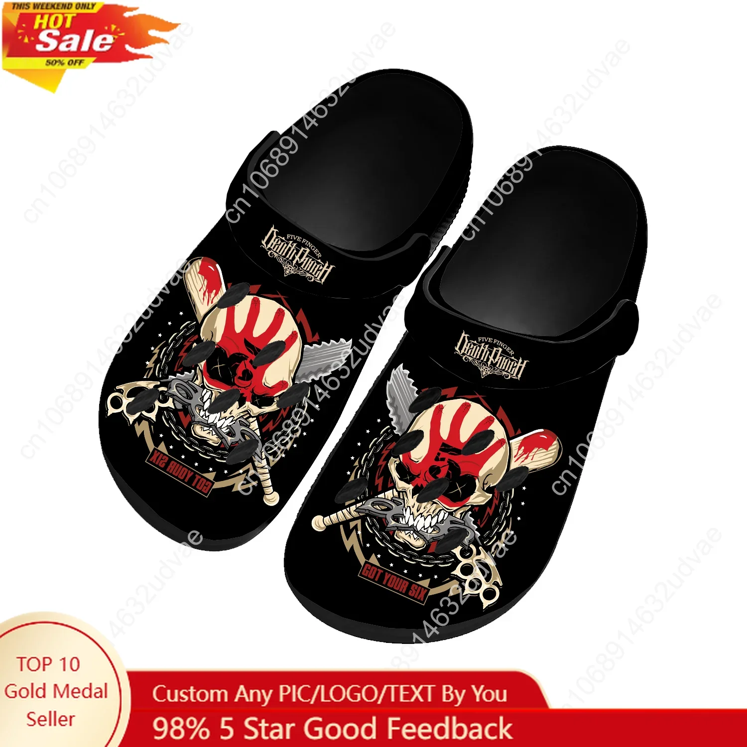 

Five Finger Death Punch Sandals Mens Women Youth Boy Girl Water Shoes Home Clogs Custom Made Breathable Hole Slippers Black