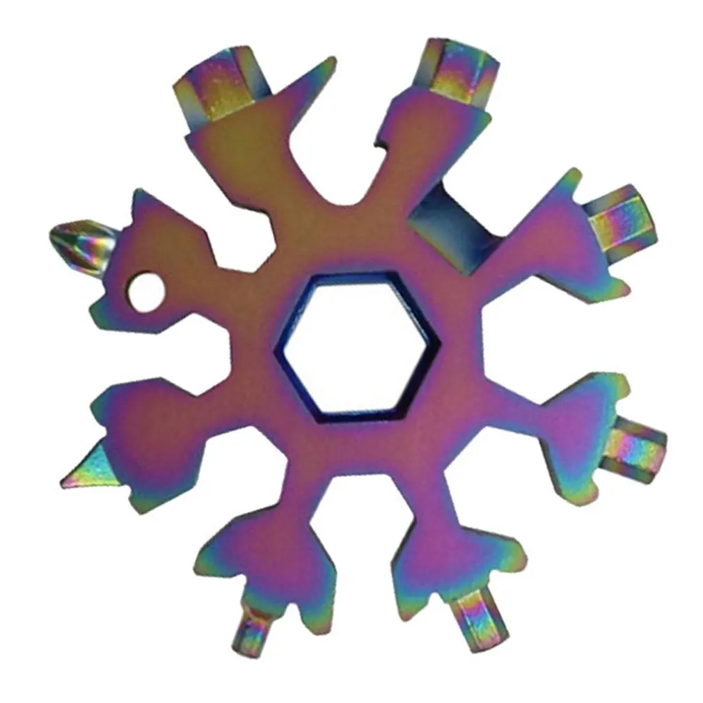 Snow Keychain Tools, Multi-tool, Combinação de Chaves, Aço Inoxidável, Snow Shape, Outdoor Portable Snowflake, 19 em 1