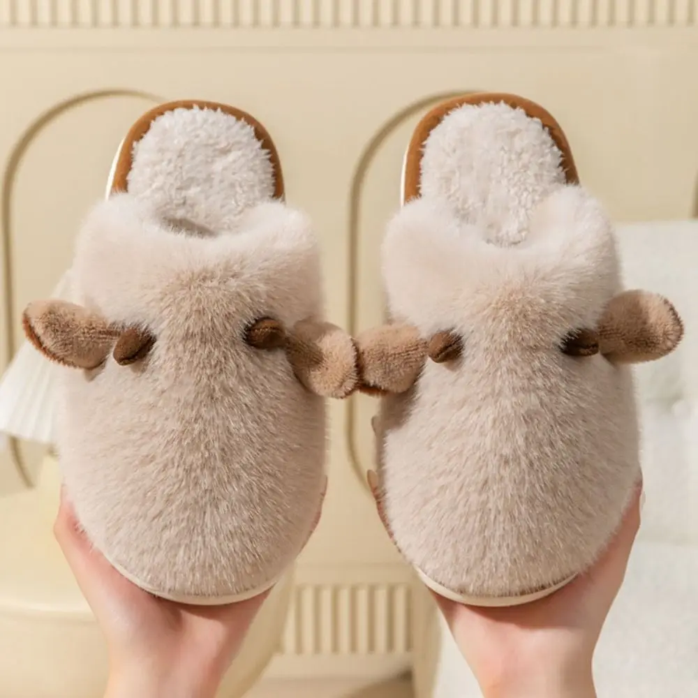 

Home Wear Shoes Anti Slip Cartoon Plush Slippers Closed Toe Kawaii Cute Furry Calf Slippers Soft Cartoon Couple Slippers Women
