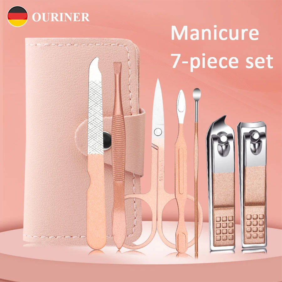 Set tagliaunghie portatile da 7 pezzi in acciaio inossidabile Kit completo di strumenti per manicure e bellezza per la casa Set tagliaunghie portatile