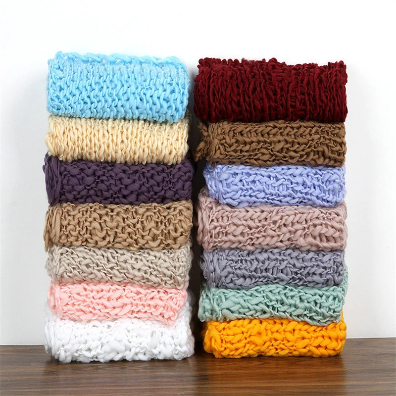 Hand Crochet Blanket Basket Filler Strtetchy Baby Photography Props Newborn Photo Shoot Accessories Backdrop Square Knitted Rug