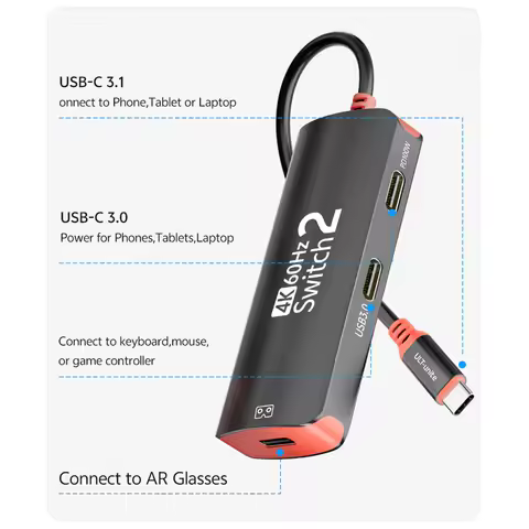 4K 60hz USB-C Hub for Nintendo Switch 2/Oled 2K120Hz Type-C Switch Adapter 10Gbps 100W Docking Station for Steam Deck Laptop