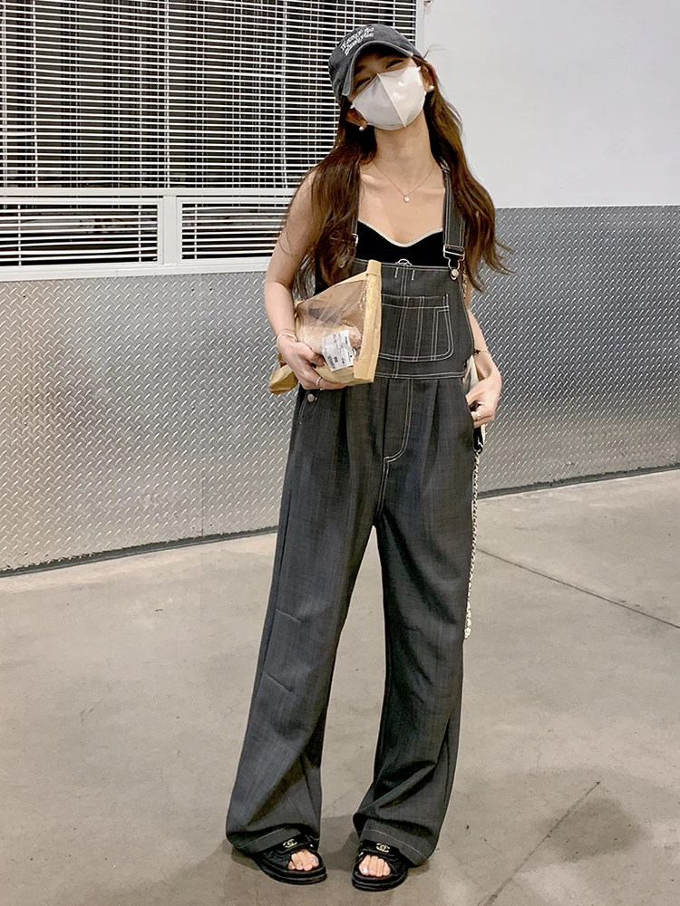 

Adjustable Strapalls Multi-Pocket Bib Overalls Women's High Waist Straight Leg Wide Leg Pants Comfortable Casual Trousers