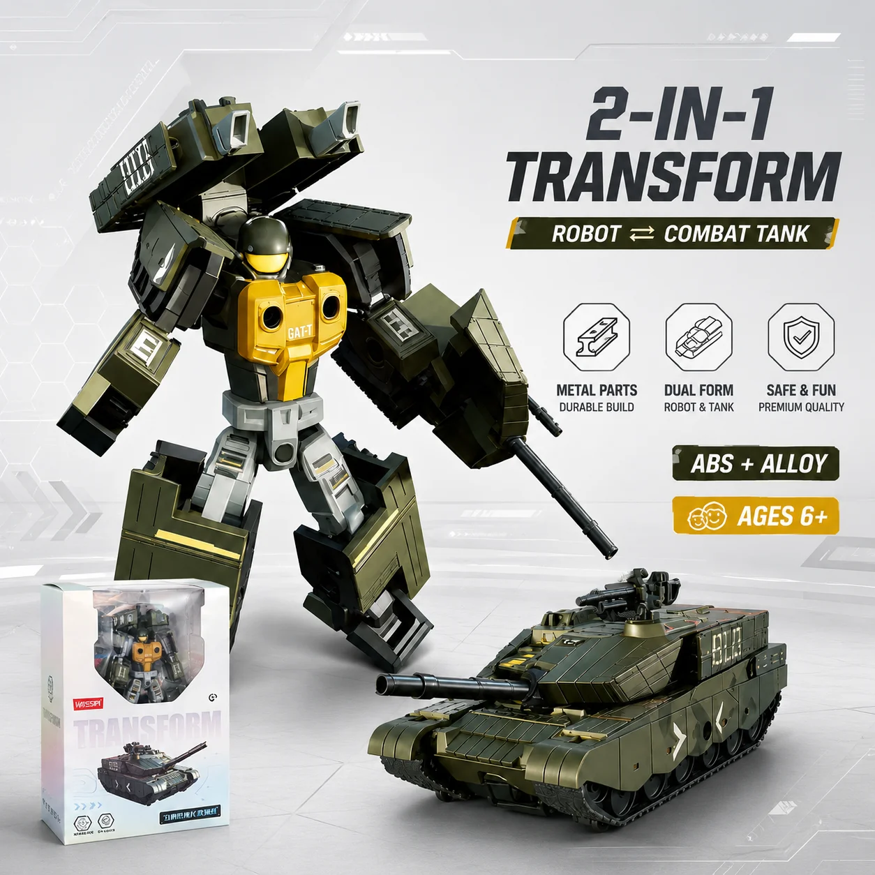 Combat Tank Transforming Robot Toy W100-4 72PCS ABS Alloy Dual Form Metal Parts Military Mecha Model English Version
